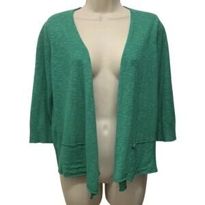 Eileen Fisher Linen Cotton Cardigan Petite PS Green Open Front Summer